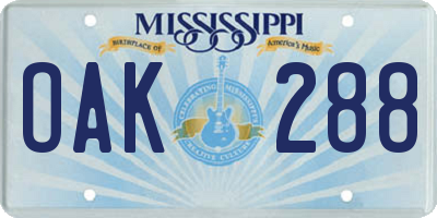 MS license plate OAK288