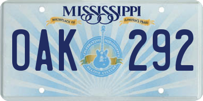 MS license plate OAK292