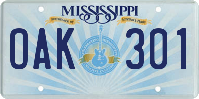 MS license plate OAK301