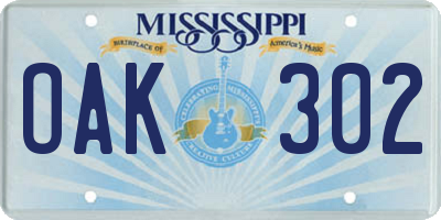 MS license plate OAK302