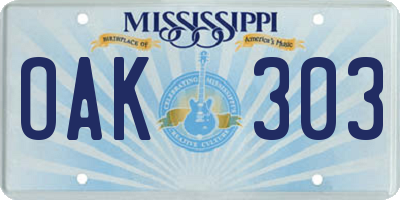 MS license plate OAK303