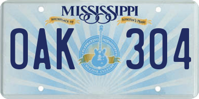 MS license plate OAK304