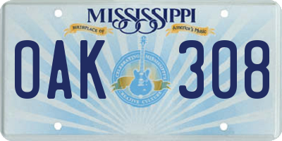 MS license plate OAK308