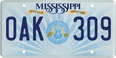 MS license plate OAK309