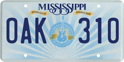 MS license plate OAK310