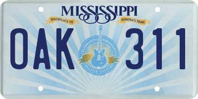MS license plate OAK311