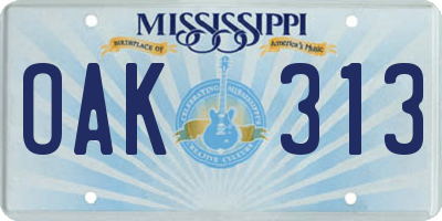 MS license plate OAK313