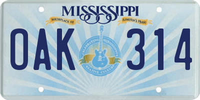MS license plate OAK314