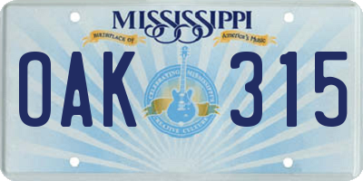 MS license plate OAK315