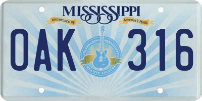 MS license plate OAK316