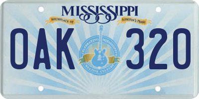 MS license plate OAK320