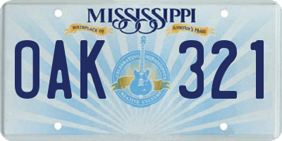 MS license plate OAK321