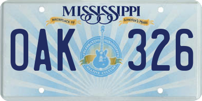 MS license plate OAK326