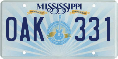 MS license plate OAK331