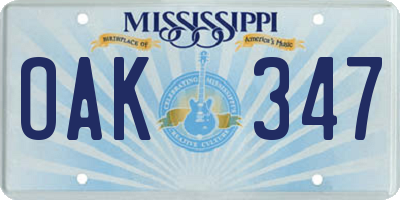 MS license plate OAK347