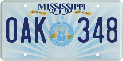 MS license plate OAK348