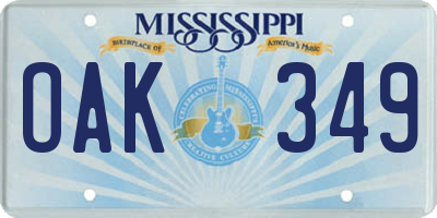 MS license plate OAK349