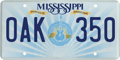 MS license plate OAK350