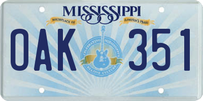 MS license plate OAK351
