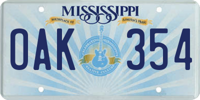 MS license plate OAK354