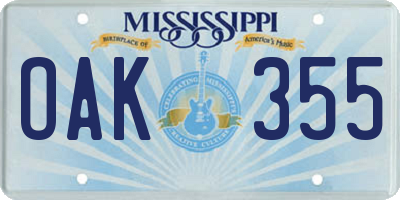 MS license plate OAK355