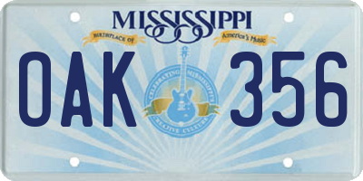 MS license plate OAK356