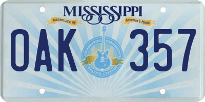 MS license plate OAK357