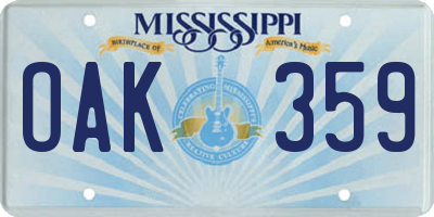 MS license plate OAK359