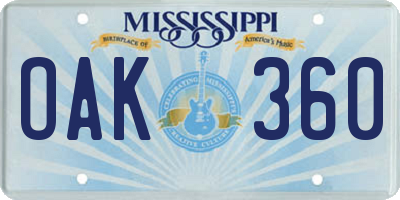 MS license plate OAK360