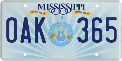 MS license plate OAK365