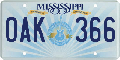 MS license plate OAK366