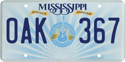 MS license plate OAK367