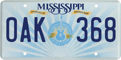 MS license plate OAK368