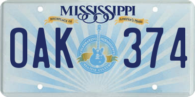 MS license plate OAK374