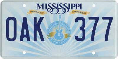 MS license plate OAK377