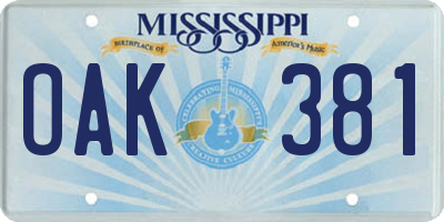 MS license plate OAK381