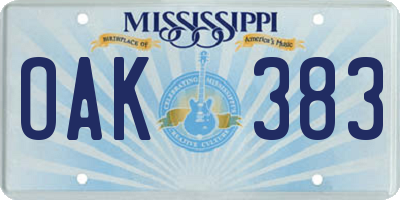 MS license plate OAK383