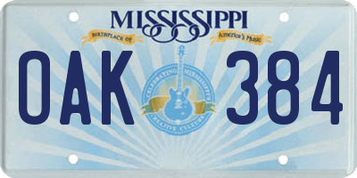 MS license plate OAK384