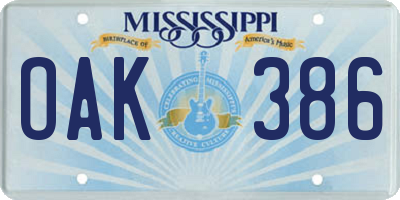 MS license plate OAK386