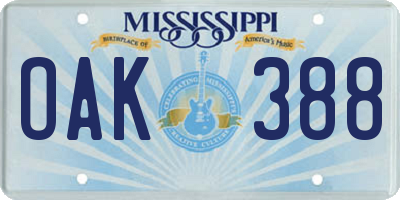 MS license plate OAK388