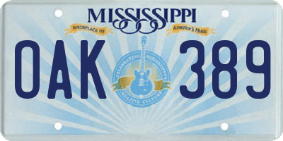 MS license plate OAK389