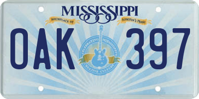 MS license plate OAK397