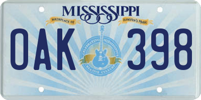 MS license plate OAK398