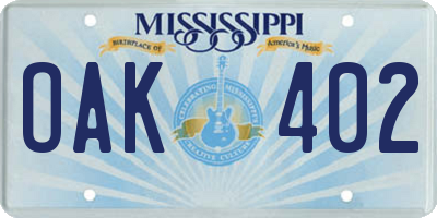 MS license plate OAK402