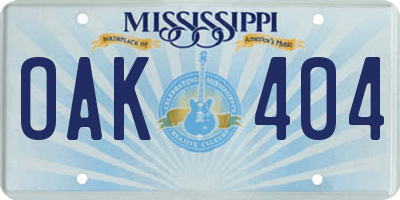 MS license plate OAK404