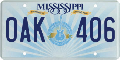 MS license plate OAK406