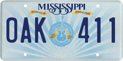 MS license plate OAK411