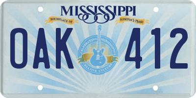 MS license plate OAK412