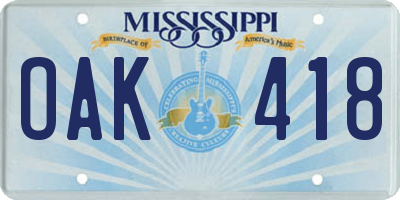 MS license plate OAK418