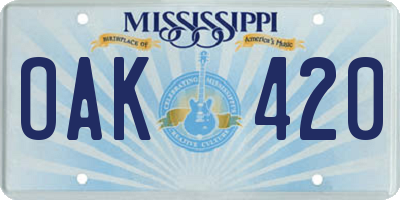 MS license plate OAK420